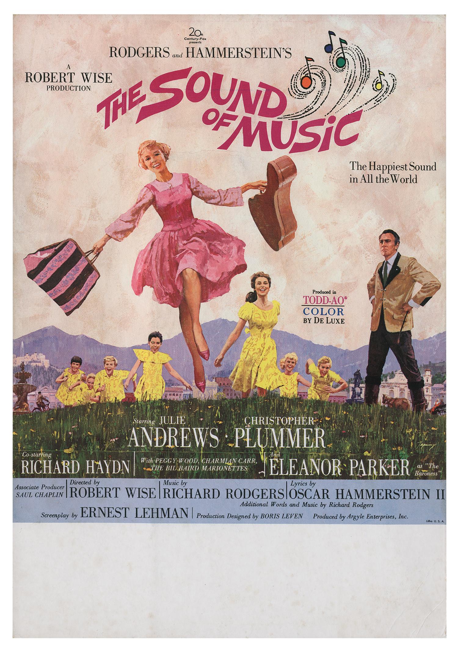 Sound of Music Counter Top Display.: (Argyle Ent., 1965) A rare countertop display for The Sound of Music. The display is printed on sturdy cardstock with a folding stand built into the reverse. Measuring 13"x9", the display is in fair c
