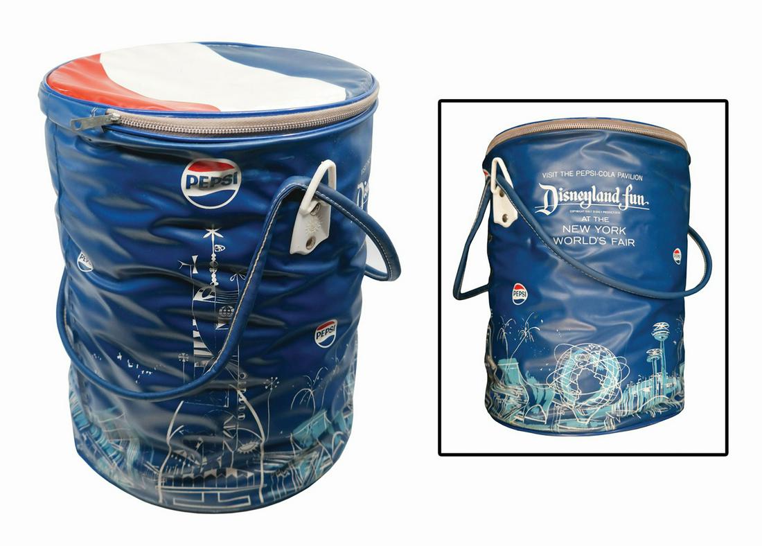 World's Fair Pepsi Pavilion Cooler.: (World's Fair, c.1964) A very rare promotional cooler from the 1964-65 New York World's Fair. The cooler promotes Disney's involvement in the World's Fair with the tagline, "Disneyland fun at the New 