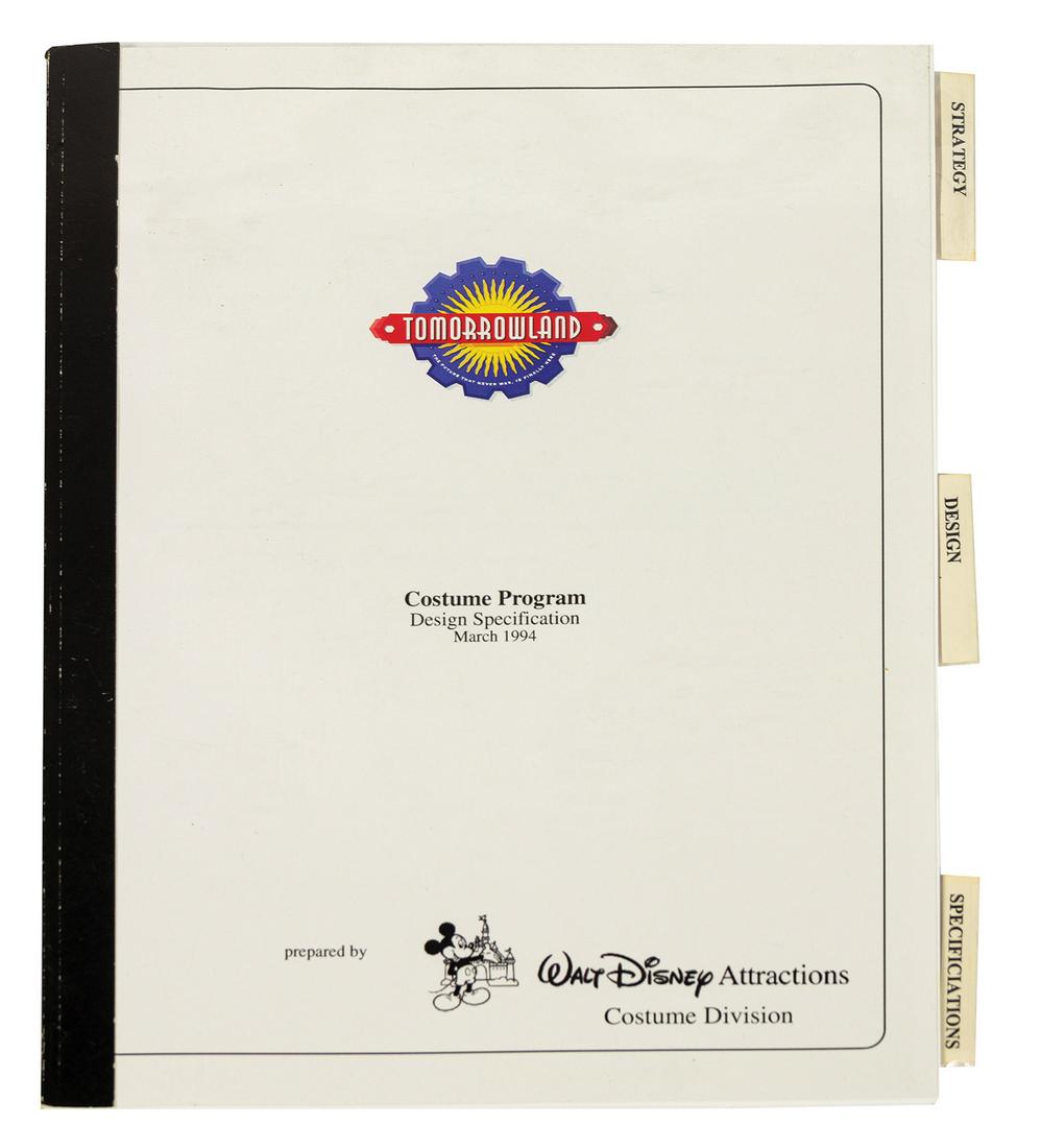 Tomorrowland Costume Program Design Book.: (Walt Disney World, 1994) A report featuring the costume design specifications for the cast members working within Tomorrowland at the Magic Kingdom. The book contains a brief description of the costu