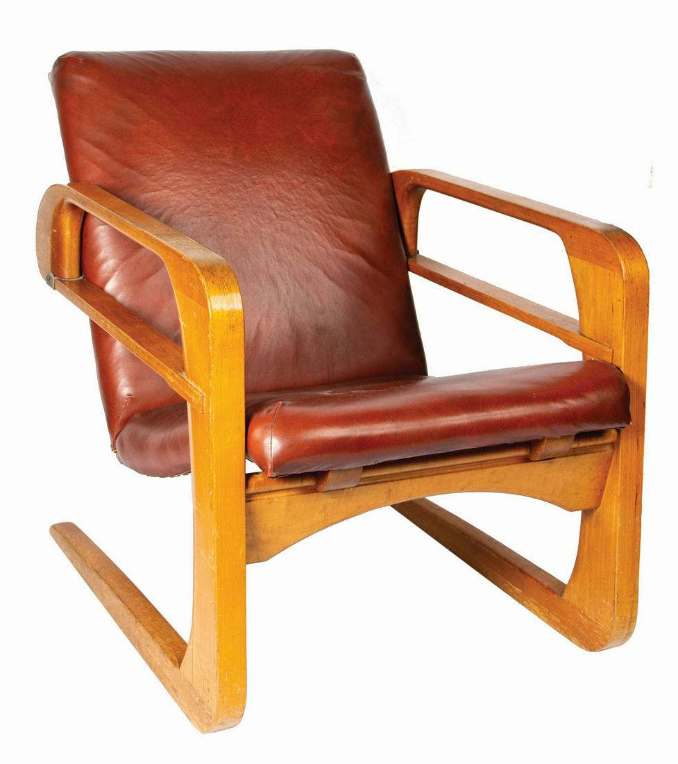 Walt Disney Studios Kem Weber "Airline" Chair.: (Weber, 1938) An original Kem Weber "airline" style chair from the Walt Disney Studios in Burbank. Walt Disney trusted German artist Kem Weber to design nearly every aspect of his new Burbank studio i