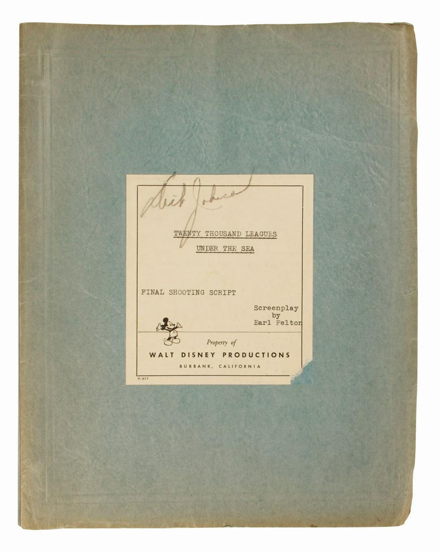 20,000 Leagues Under the Sea Final Shooting Script.: (Disney, 1954) An original final shooting script for 20,000 Leagues Under the Sea written by Earl Felton and based on the Jules Verne novel of the same name. Dated from 1/30/54 to 3/1/54, the multi-co
