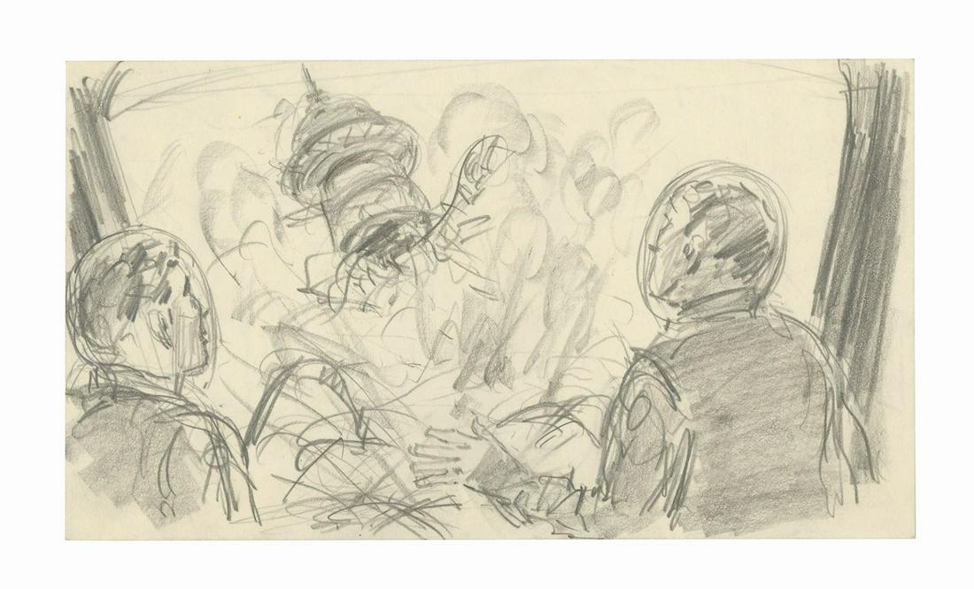 Original The Black Hole Concept Drawing.: (Disney, 1979) An original concept drawing for the Walt Disney sci-fi feature film, The Black Hole. Accomplished in ink and pencil on thin art paper, the concept drawing measures 5"x9" and is in very