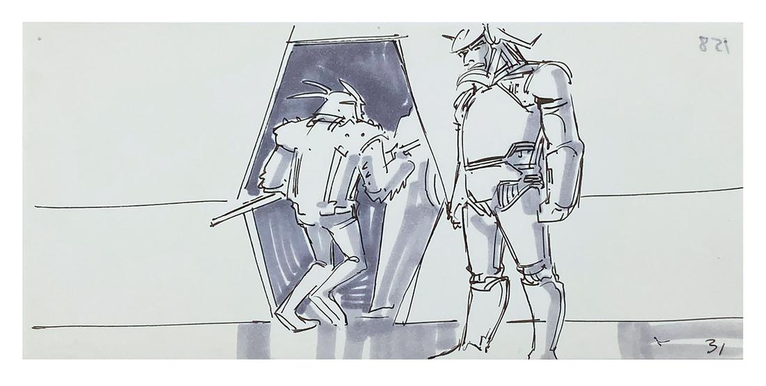 Original Tron Storyboard Panel.: (Disney, 1982) An original hand-drawn storyboard panel for Walt Disney's live action sci-fi thriller, Tron. Accomplished in ink and marker, the storyboard depicts Master Control Panel's second-in-comm