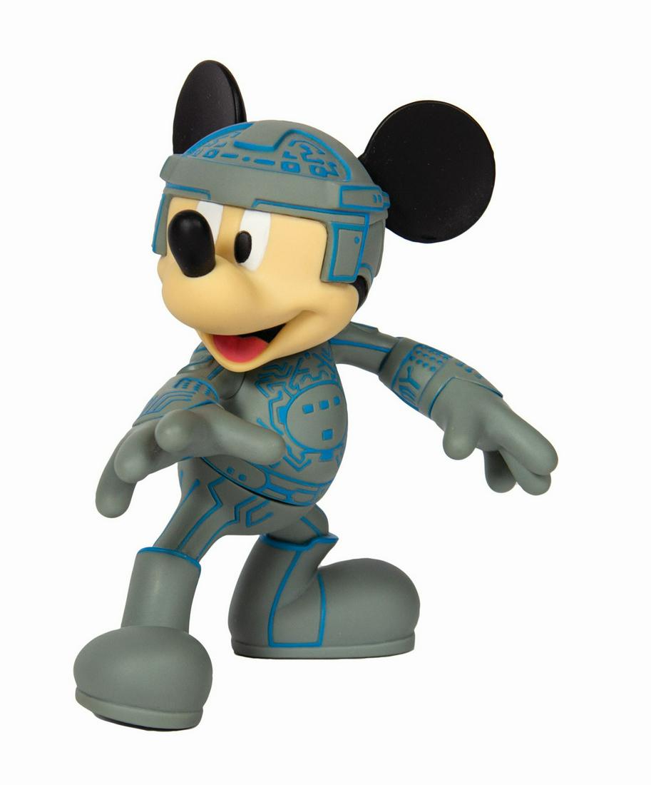 Mickey Mouse Tron Figure.: (Disney, 2010) A vinyl figure of Mickey Mouse in a Tron costume. The figure was created in anticipation of the 2010 release of Tron: Legacy. Measuring approximately 5" tall in the 5.75"x6.25" and 7" t