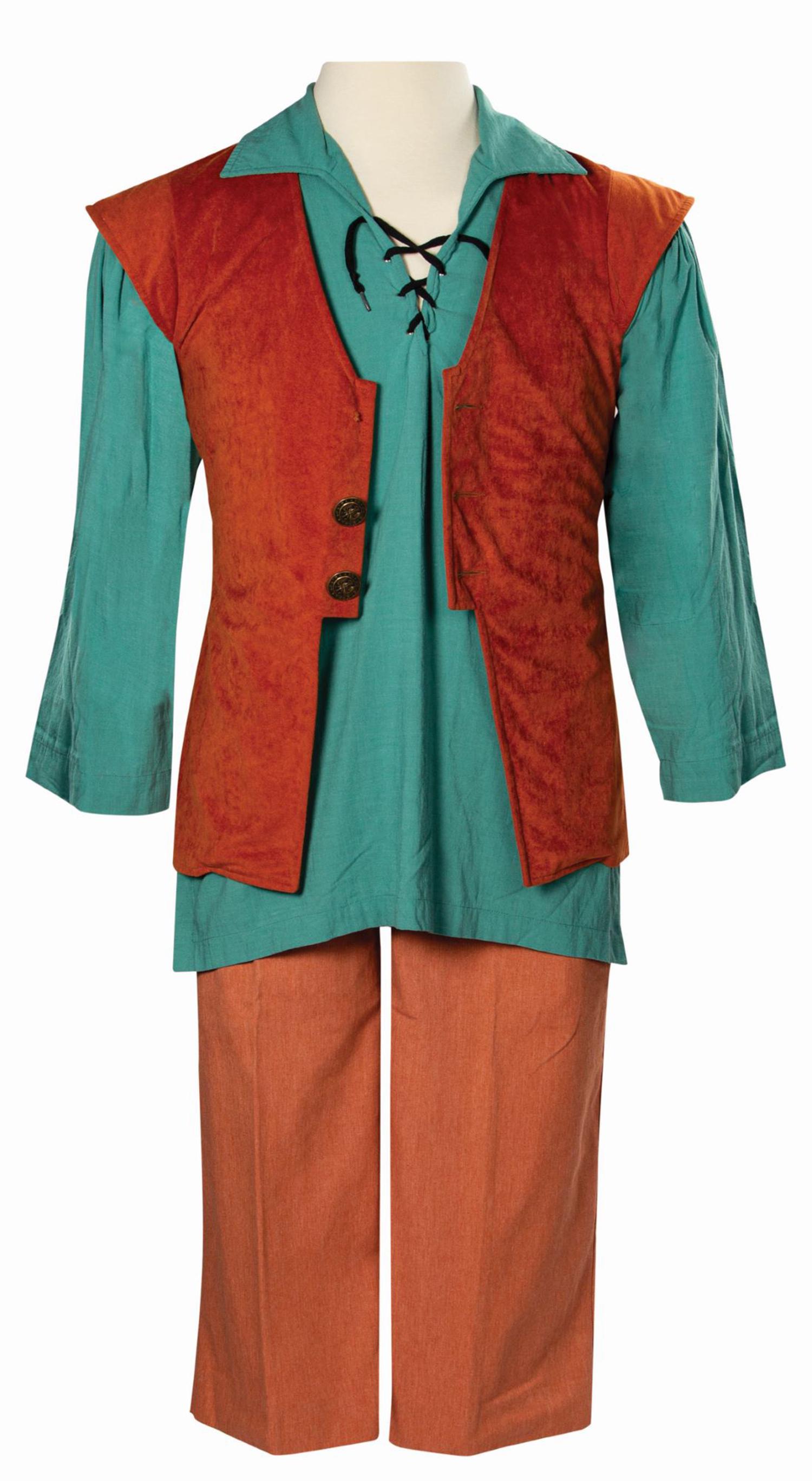 Pirates of the Caribbean Cast Member Costume.: (Disneyland, c.1980s-2000s) A men's cast member costume from the Pirates of the Caribbean attraction. The costume includes the vest, shirt, and pants. The vest and shirt include an older style of ward