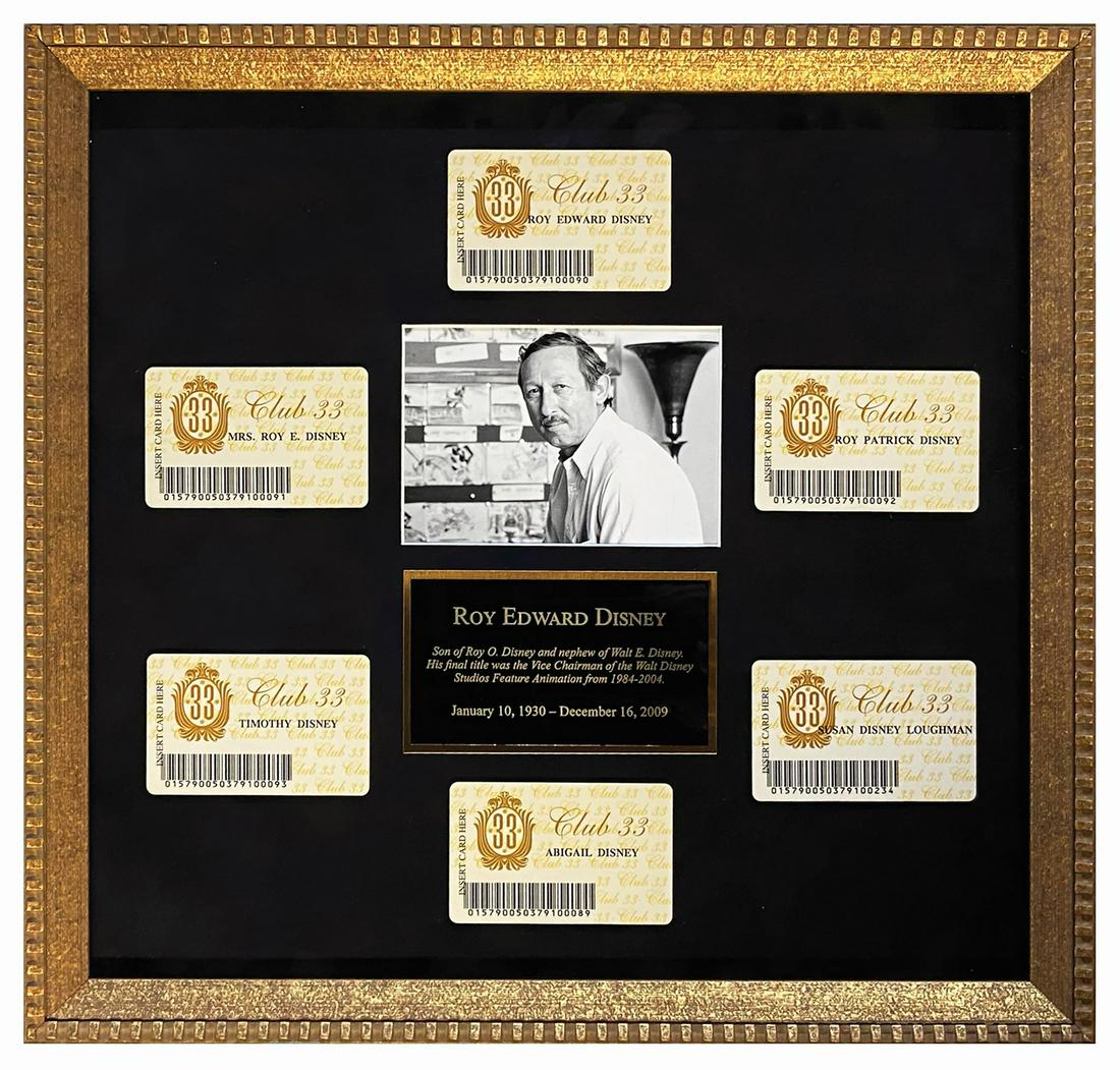 Roy E. Disney Club 33 Family Membership Cards.: (Disneyland, c.1990s) A very rare collection of (6) membership cards from Disneyland's exclusive Club 33. These cards belonged to Roy E. Disney, Vice Chairman of the Walt Disney Company, and his famil