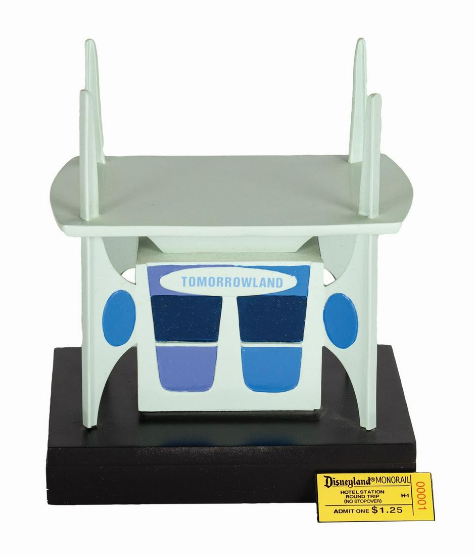 Tomorrowland Ticket Booth Model.: (Disneyland, 2005) A limited edition replica created by Kevin Kidney, Jody Daily, and sculpted by Will Babington for Disneyland’s 50th anniversary. Imagineer Rolly Crump redesigned the Tomorrowland 