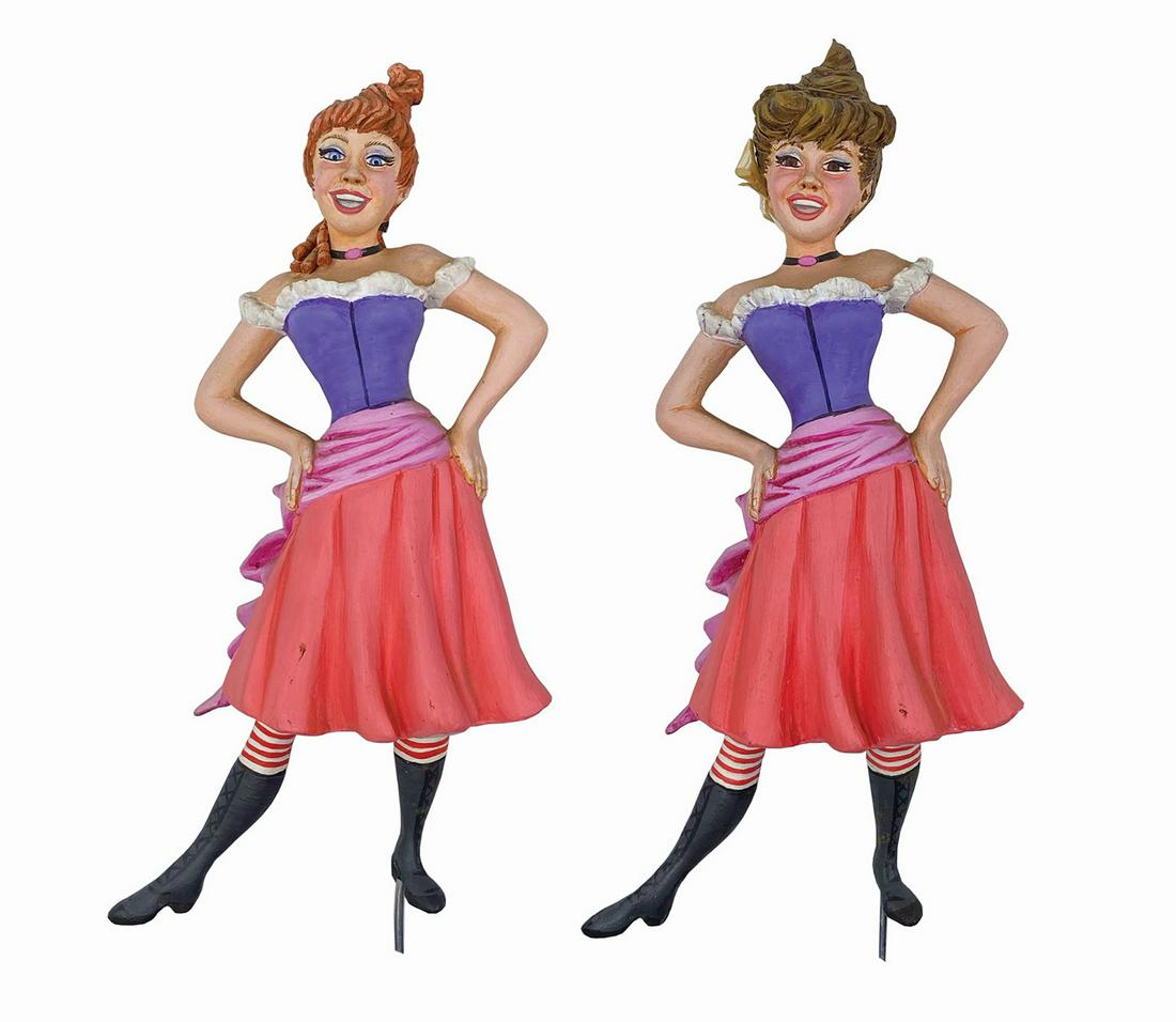 Pair of Western River Expedition Showgirls Models.: (Walt Disney World, c.1970s) A pair of character concept models from the unrealized Western River Expedition attraction at Walt Disney World. The showgirls appear in the raucous vignette in Dry Gulch,