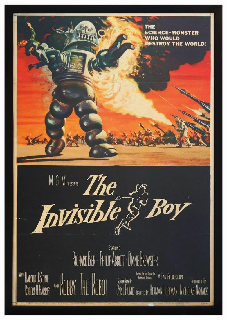 The Invisible Boy One Sheet Poster.: (MGM, 1957) An original one sheet poster for The Invisible Boy, starring Robby the Robot. This black and white science fiction film was the second appearance of Robby the Robot following his iconic pe