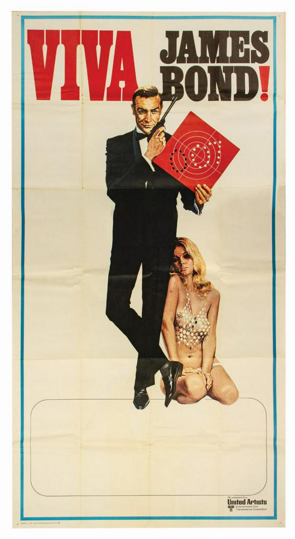 James Bond 007 Foreign 3-Sheet Poster.: (United Artists, 1970) A large poster used in foreign markets for the 1970s re-releases of the James Bond films. The poster includes a blank space at the bottom where theaters could add the name of th