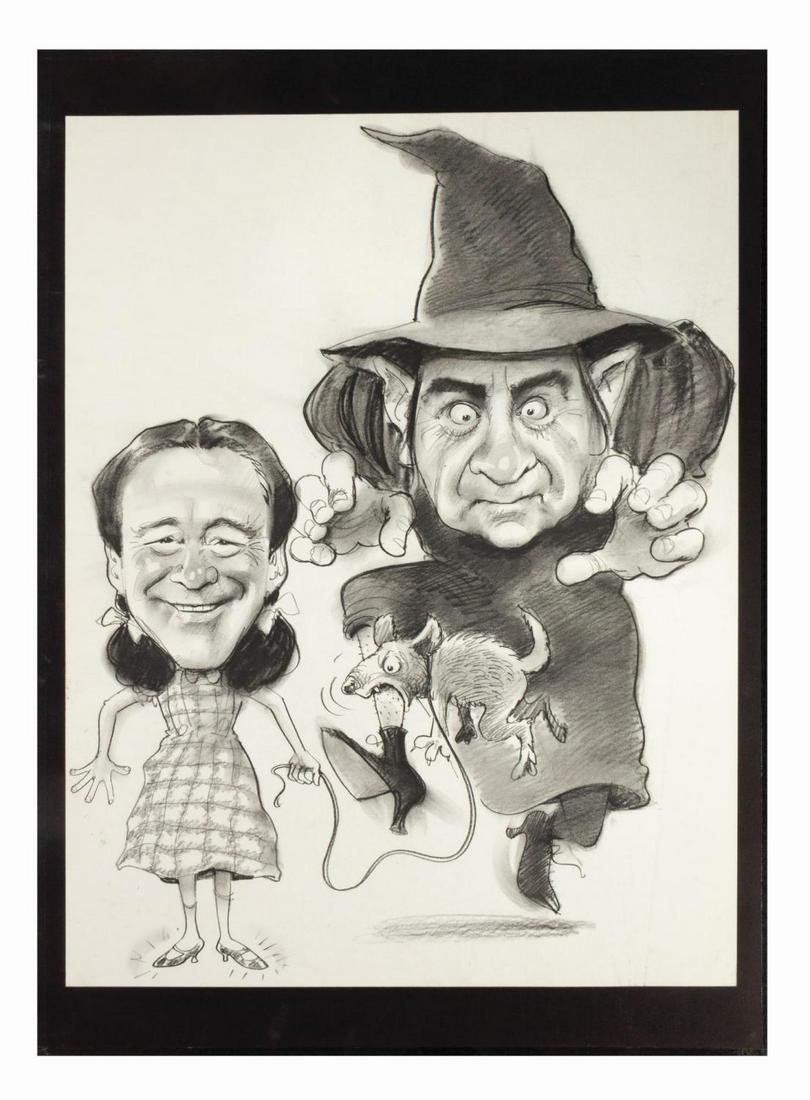 Lemmon & Matthau "Wizard of Oz" Caricature Drawing.: (MGM, 1981) An original drawing by renowned illustrator Peter Green depicting actors Jack Lemmon and Walter Matthau. This drawing was created by Green in a series of caricatures depicting Lemmon and M
