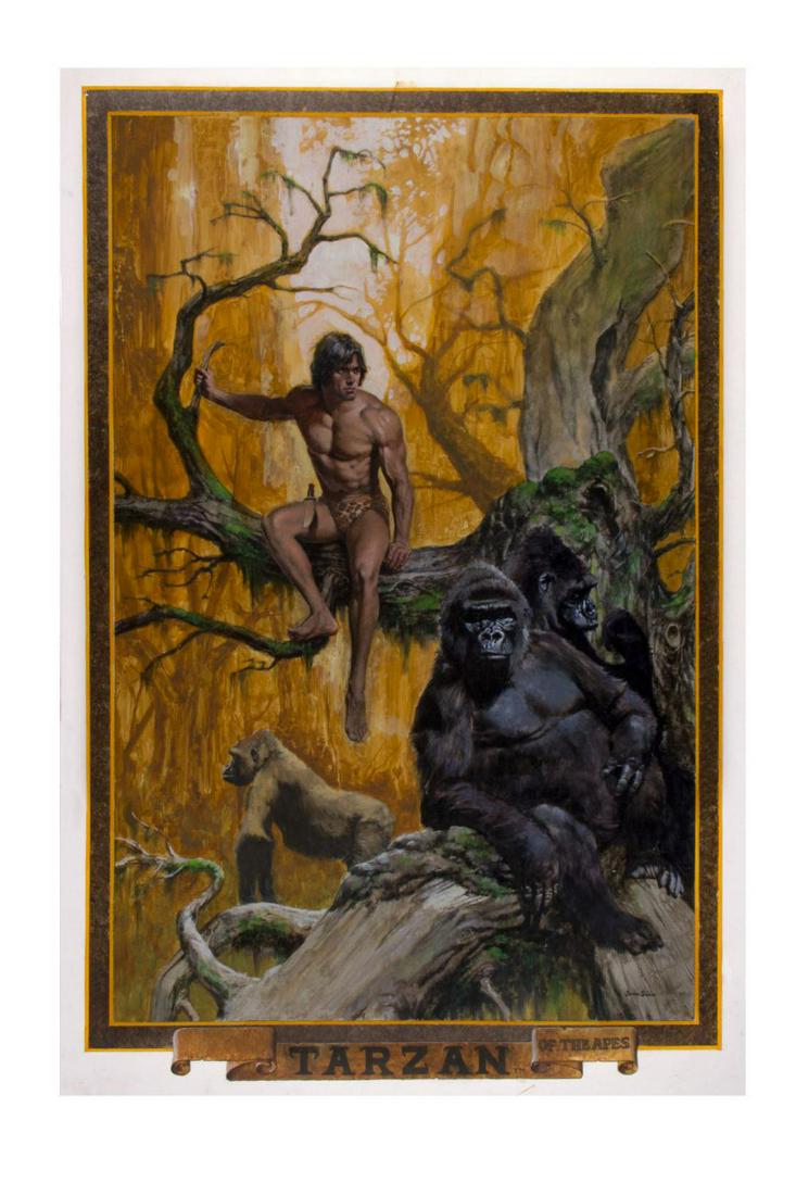 Original Tarzan Thought Factory Poster Artwork.: (Thought Factory, 1978) This original painting by renowned poster artist John Solie was used in the creation of a Tarzan themed poster from the popular Thought Factory poster line. The artwork comes f