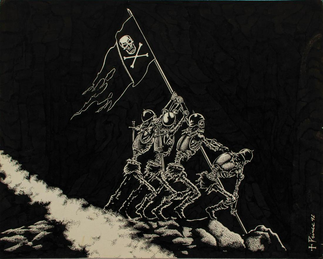 Army of Darkness Concept Artwork.: (Universal, 1992) An impressive hand-drawn concept by Terry Prince for the third installment of the Evil Dead franchise, Army of Darkness. This concept is accomplished in ink on sturdy art paper and w