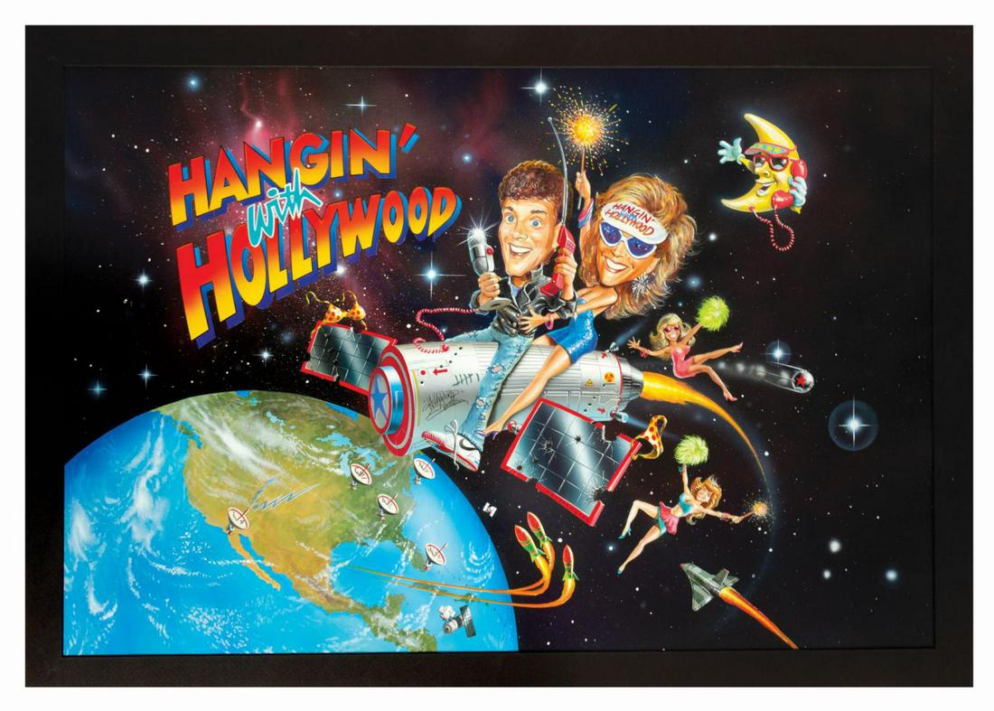 Original "Hangin' with Hollywood" Radio Show Artwork.: (Disney, c.1989) An original painting used in promotion of "Hangin' with Hollywood," a radio show that was hosted by Sean "Hollywood" Hamilton live at the Tomorrowland stage in Disneyland between 1989