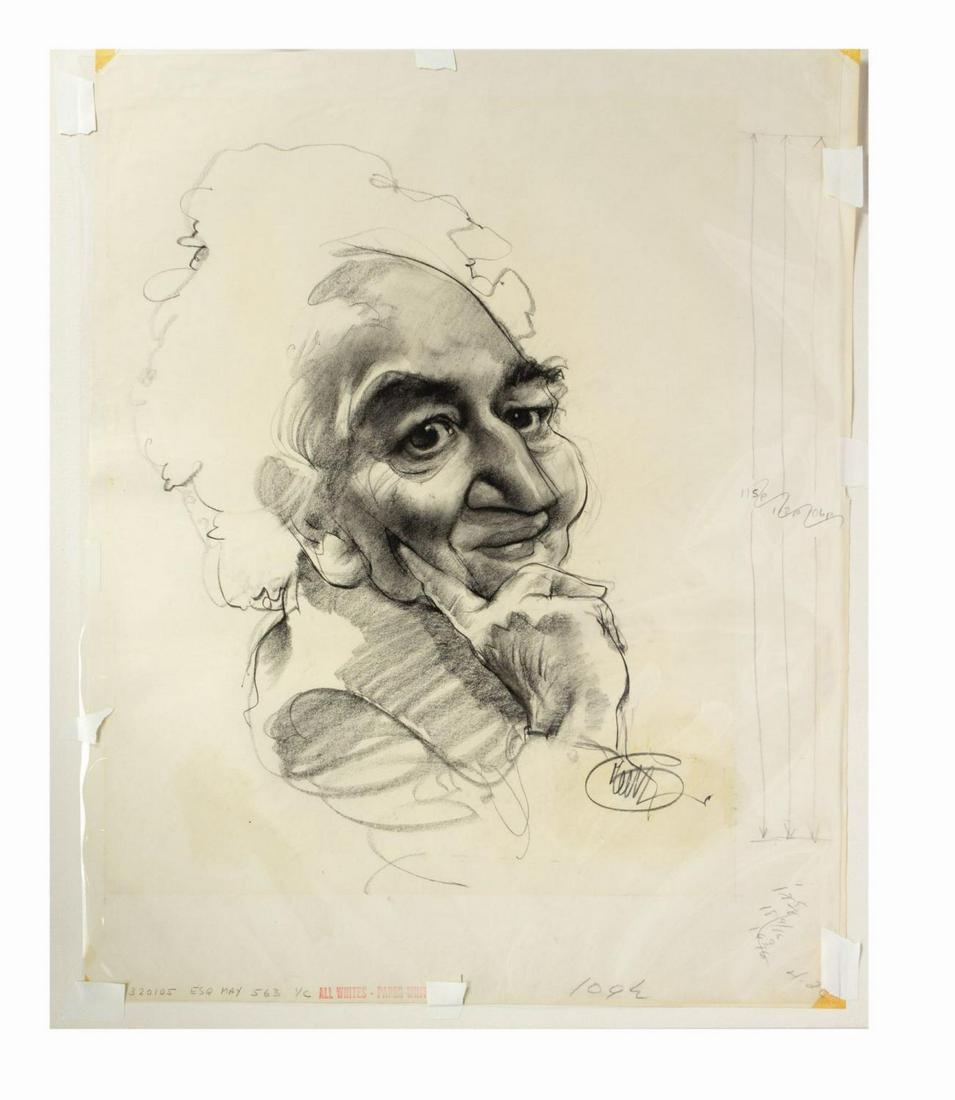 Original Robert Graves Caricature by Peter Green.: (Esquire, c.1970) An original caricature by renowned illustrator Peter Green of British poet Robert Graves. A celebrated poet, historical novelist, and classicist, Graves' work such as his memoir "Goo