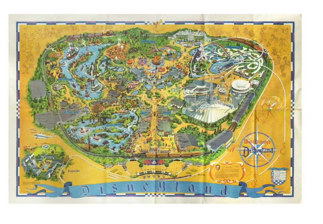 Disneyland 1968 Souvenir Map.: (Disneyland, 1968) An original 1968 Disneyland souvenir map designed by Imagineer Collin Campbell from Sam McKim’s original layout. This edition of the map adds the new Adventures Thru Inner Space a