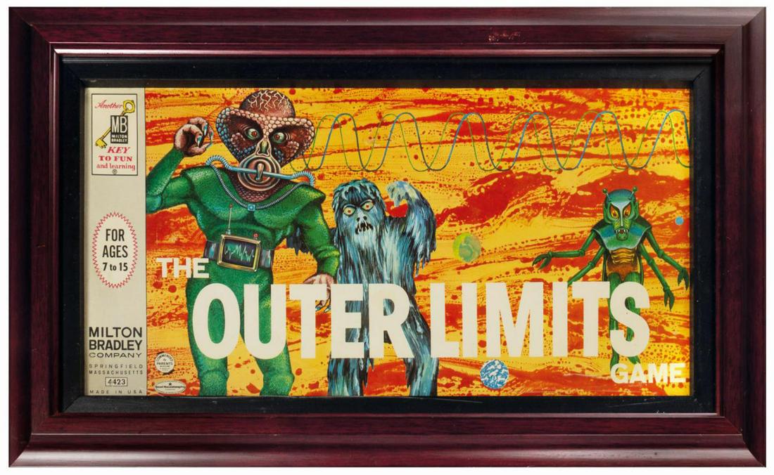 The Outer Limits Framed Board Game.: (Milton Bradley, 1964) A beautifully framed The Outer Limits board game by Milton Bradley. Framed to display the gorgeous box artwork depicting a rare appearance of the popular Thetan creature, it sti