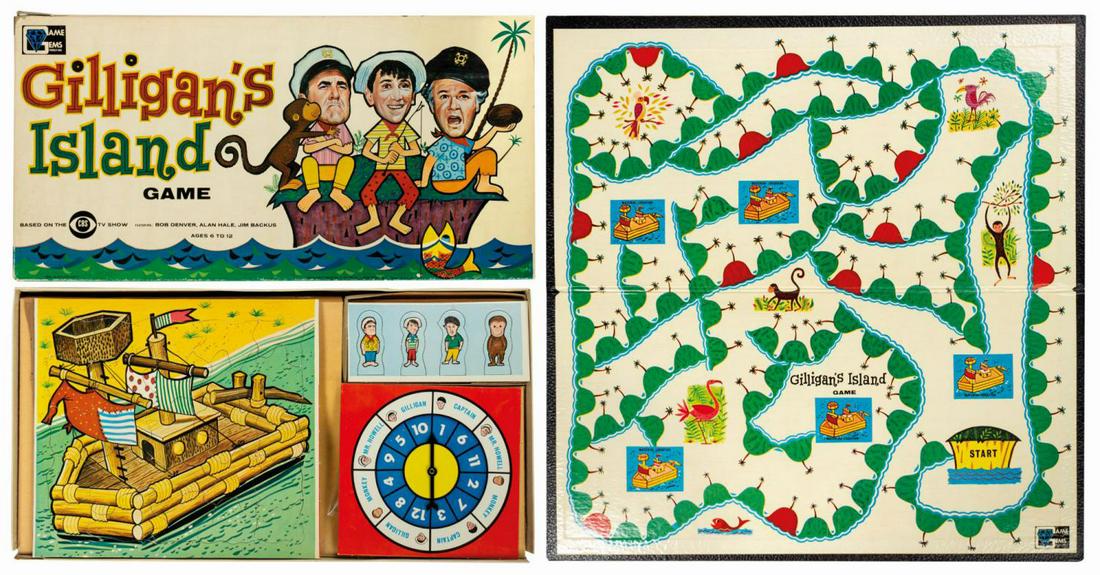 Gilligan's Island Board Game.: (Game Gems, 1965) An illustrated board game based on the hit CBS show, Gilligan's Island. Players compete to acquire the most material pieces in building the "ship." The game is complete and includes 
