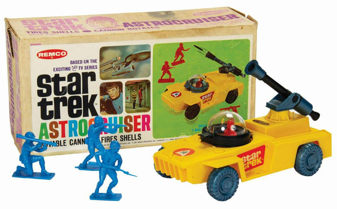Star Trek Astrocruiser Set.: (Remco, 1967) A vintage Star Trek Astrocruiser set manufactured by Remco. Constructed of plastic and metal, the tactical vehicle features a spring-loaded artillery gun and a transparent plastic domed 