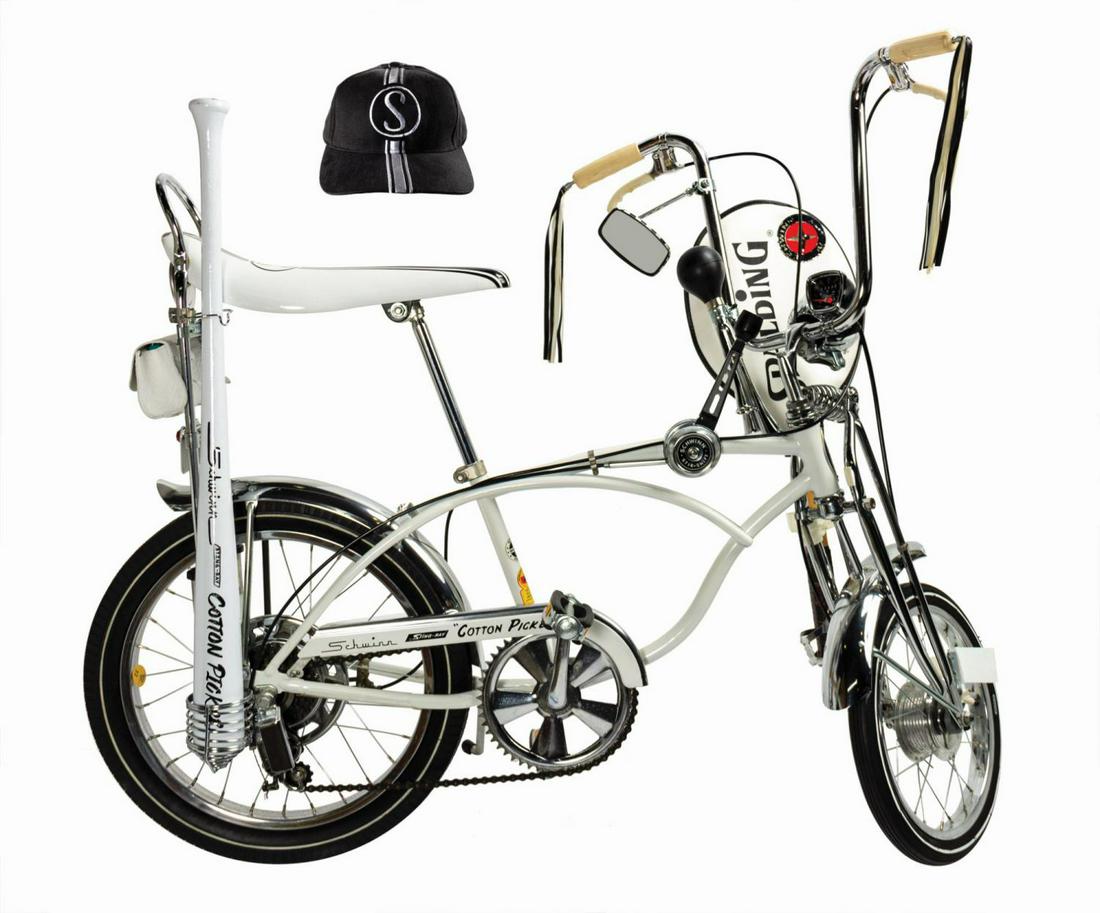 Schwinn Sting-Ray Cotton Picker Krate Bicycle.: (Schwinn, 1970) A vintage Sting-Ray Cotton Picker bicycle manufactured by Schwinn. The "Diamond Jubilee Model," the Cotton Picker was created in 1970 to celebrate Schwinn's 75th anniversary in the bik