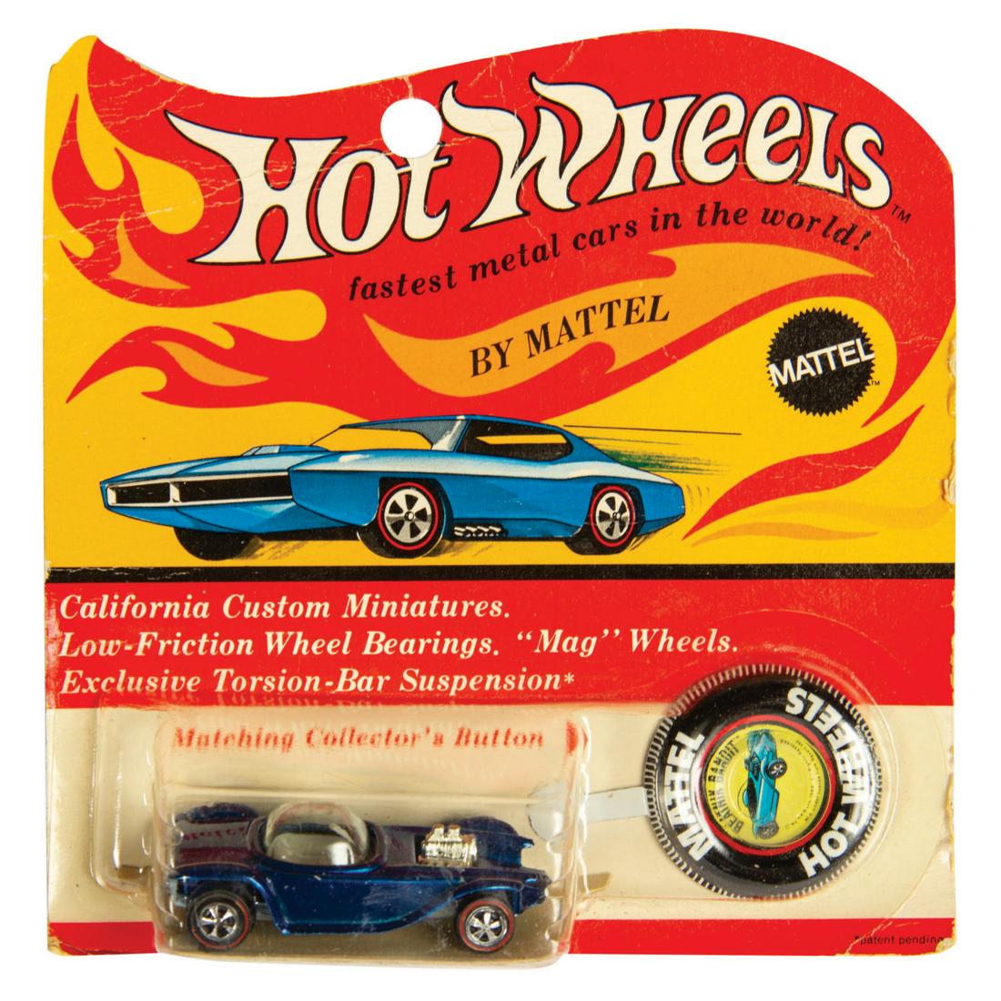 Hot Wheels Blue Beatnik Bandit on Card.: (Mattel, 1969) A very rare blue colored Beatnik Bandit die-cast car by Hot Wheels. This hotrod design was created in 1961 by legendary car customizer and visual artist, Ed "Big Daddy" Roth, with this