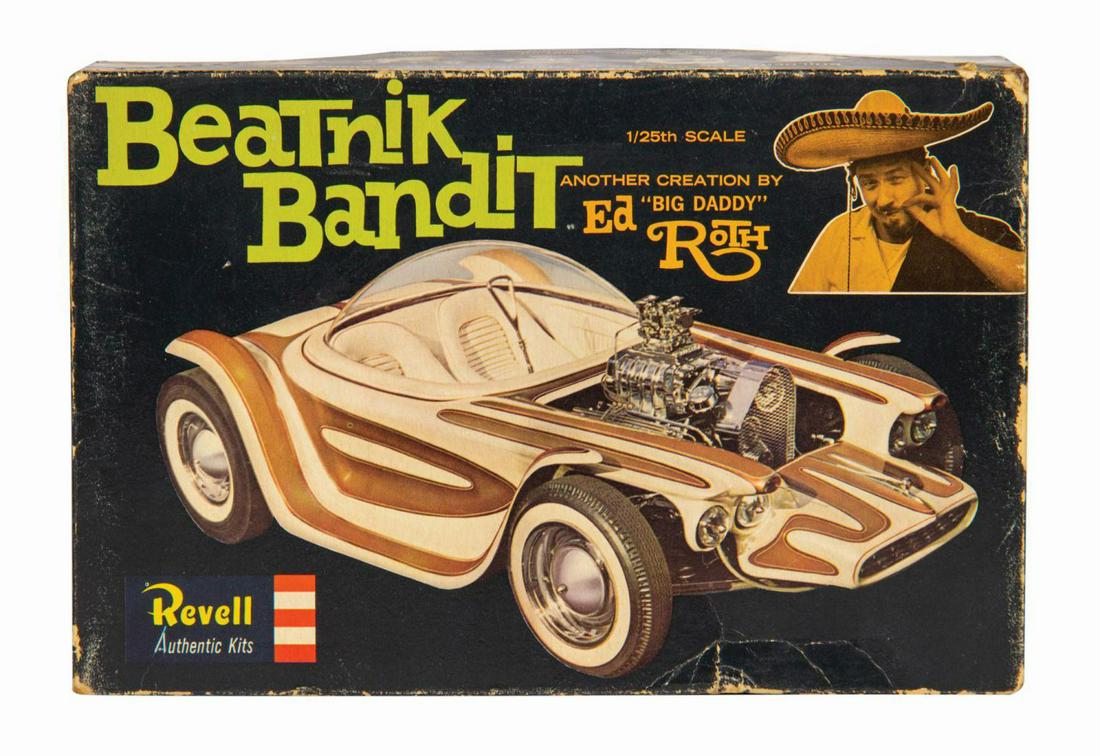 Beatnik Bandit Big Daddy Roth Model Kit.: (Revell, 1963) A vintage Revell model kit of the Beatnik Bandit hotrod designed by legendary car customizer and visual artist, Ed "Big Daddy" Roth. This particular kit once belonged to Roth himself, a