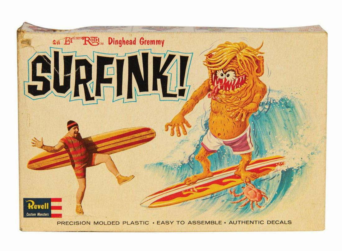 Surfink! Big Daddy Roth Model Kit.: (Revell, 1964) A vintage Revell figural model kit featuring the character Surfink from the monster menagerie of legendary car customizer and visual artist, Ed "Big Daddy" Roth. This particular kit onc