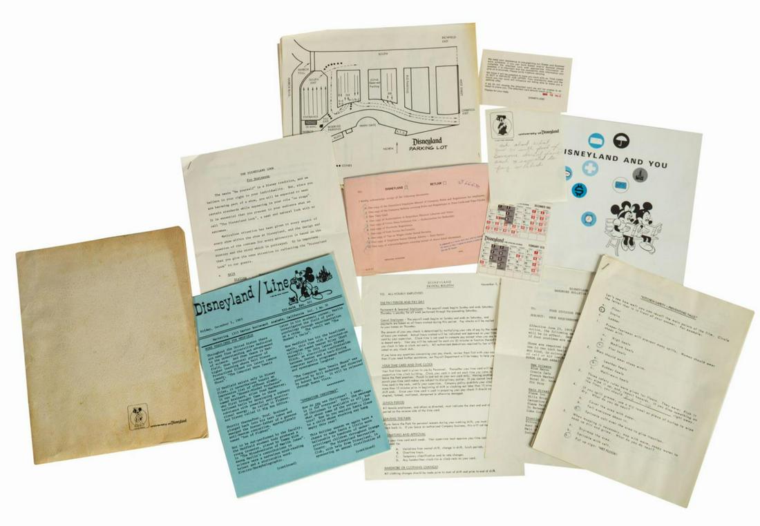 Collection of Cast Member Training Materials.: (Disneyland, 1969) A collection of University of Disneyland training materials for a cast member working in food service. The collection includes (16) paper goods such as a park operating calendar, of