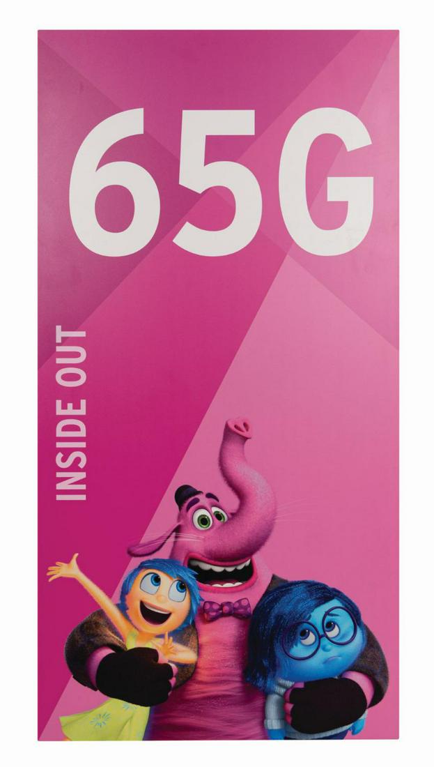 Inside Out Disneyland Parking Lot Sign.: (Disneyland, 2019) A park-used Inside Out color-coded sign from the Pixar Pals parking garage at Disneyland. The printed metal sign for the G section of Aisle 65 on the 6th floor of the garage feature