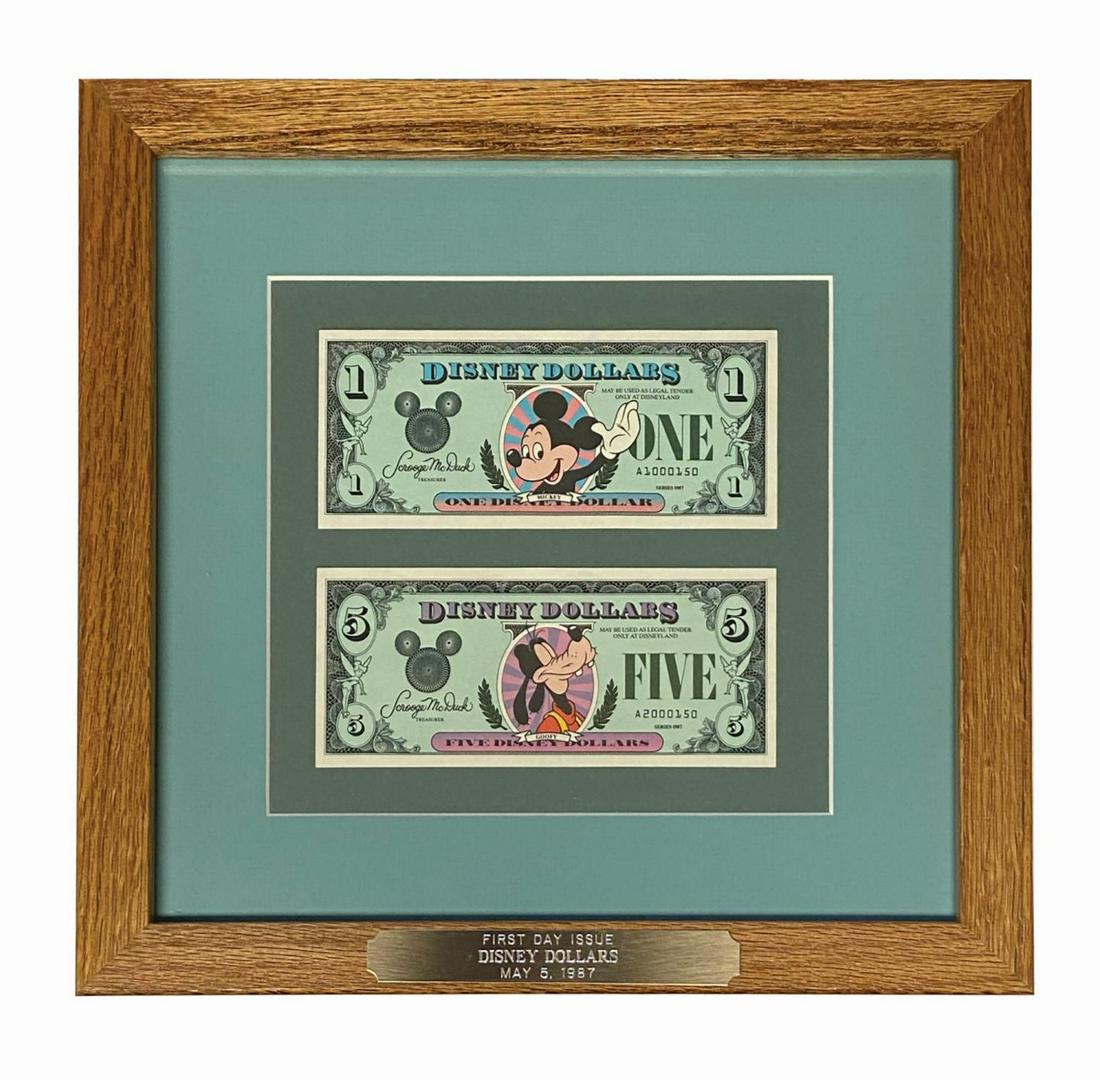 Framed First Day of Issue Disney Dollars. (1 of 2)