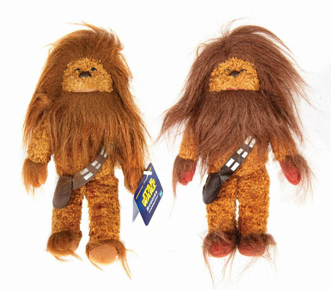 Pair of Hasbro Chewbacca Star Wars Buddy Protoypes.: (Hasbro, 2004) A pair of prototype Chewbacca Buddies from the Hasbro Star Wars line, from the collection of a former Hasbro employee. Originally envisioned as a product for younger kids under the Play