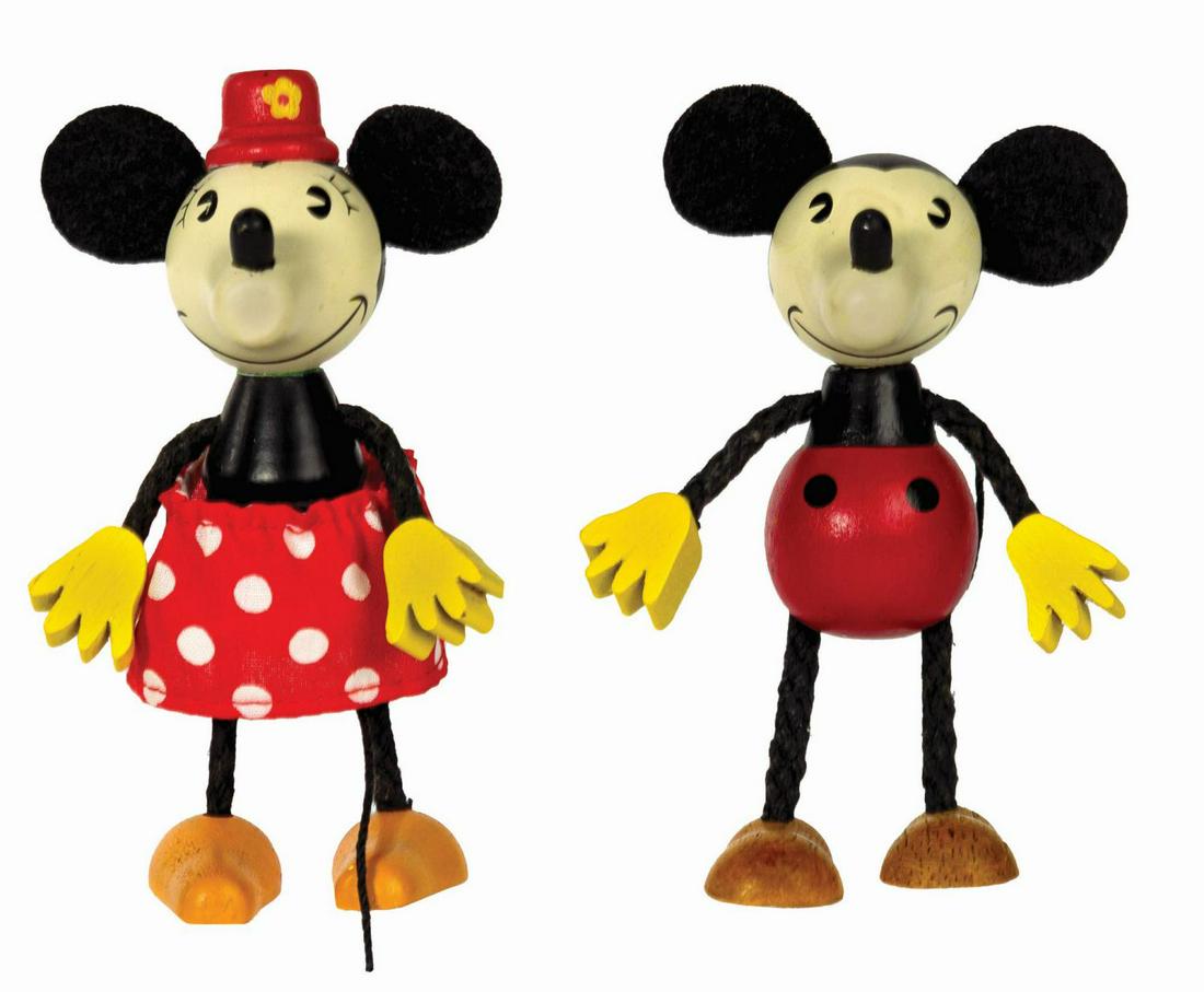 Pair of Mickey & Minnie Retro Wooden Dolls. (1 of 6)