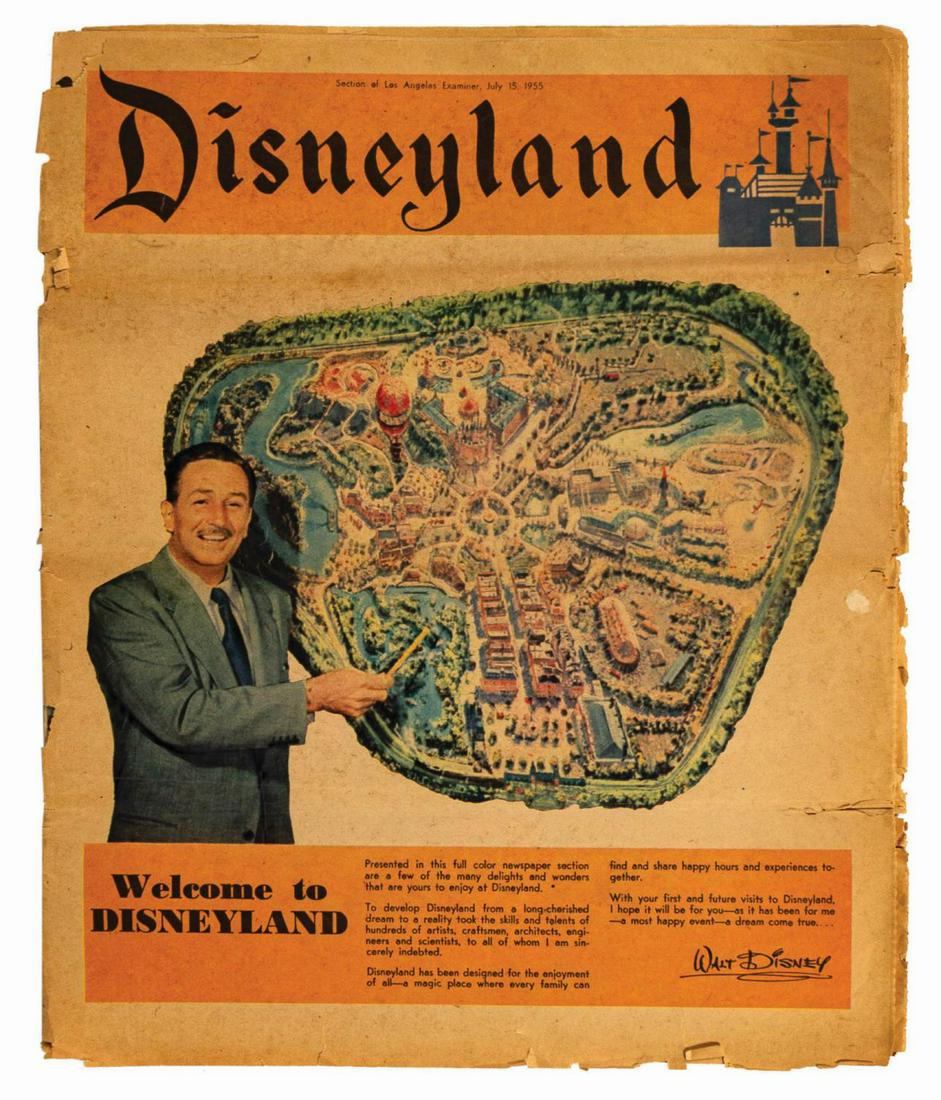 Grand Opening Disneyland Newspaper Supplement.: (Disneyland, 1955) A gorgeous 20-page newspaper supplement which was issued by the Los Angeles Times just two days before the Grand Opening of Disneyland in order to promote the new park. Contained in