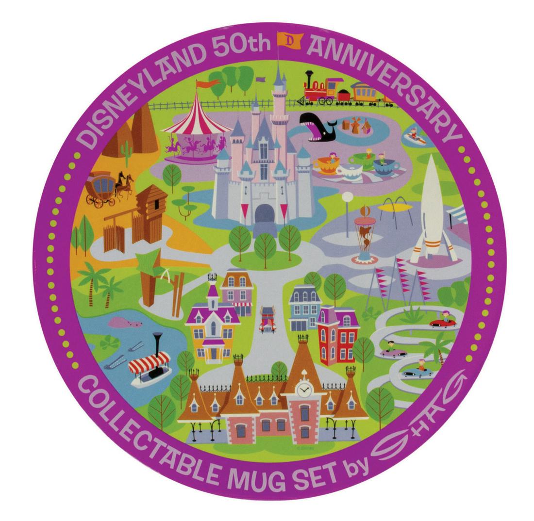 Collection of (5) Shag 50th Anniversary Mugs in Box.: (Disneyland, 2005) A collection of (5) Shag 50th Anniversary mugs. These mugs by the artist Shag each feature art from a different park land including, Fantasyland, Frontierland, Main Street U.S.A., T