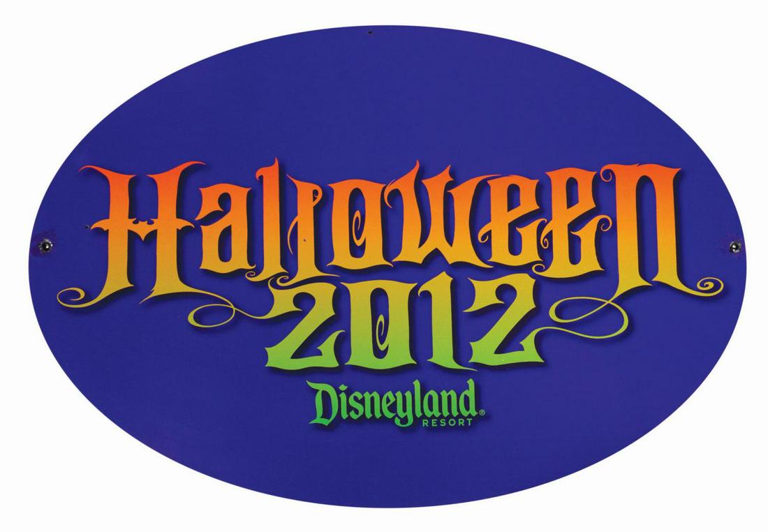 Disneyland Halloween 2012 Store Sign.: (Disneyland, 2012) A Halloween 2012 store sign from the spooky seasonal festivities at the flagship park in Anaheim California. The PVC board sign, featuring the event and resort text logos, is equipp