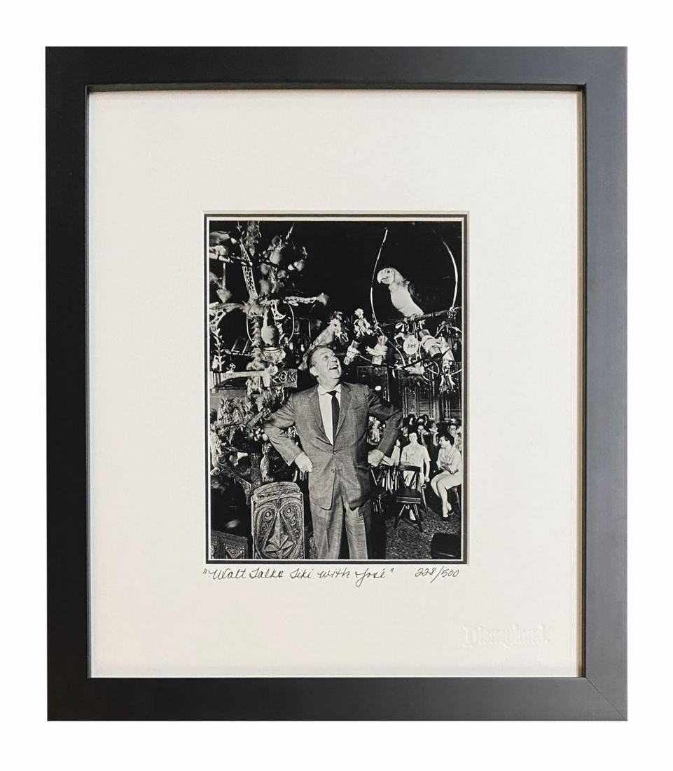 Enchanted Tiki Room Walt Disney Limited Edition Photo.: (Disneyland, 2000s) A limited edition photographic print from the Walt's Magic Kingdom Series titled "Walt Talks Tiki with Jose." Originally captured 1963, the photo was created in a limited edition o
