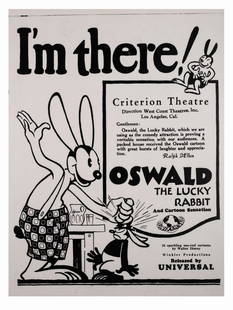 Oswald the Lucky Rabbit Oversize Disney Studio Display.: (Disney, 2006) A studio-created oversized photographic print that was displayed in the Walt Disney Studios to celebrate the 2006 return of the intellectual property rights for Oswald the Rabbit to Dis