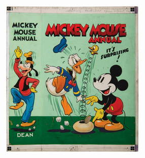 Mickey Mouse Annual Original Cover Painting.: (Dean & Son, 1939) An original painting used as cover artwork for the popular Mickey Mouse Annual book series. Published by Dean & Son, this series contained comics and stories of Mickey and his