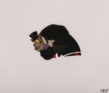 Original Cel of Ratigan from The Great Mouse Detective.: (Disney,1986) An original production cel of the villainous Ratigan from Disney's 1986 animated feature film, The Great Mouse Detective. Ratigan's image measures 4"x5.5" on a 10.5"x12.5" untrimmed cel.