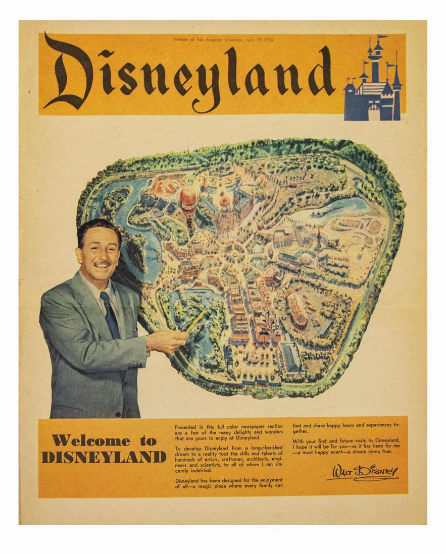Disneyland 1955 Pre-Opening Newspaper Supplement.: (Disneyland, 1955) This rare 20-page newspaper supplement was issued by the Los Angeles Times just two days before the Grand Opening ceremony of Disneyland to promote Walt's new Park to the general pu