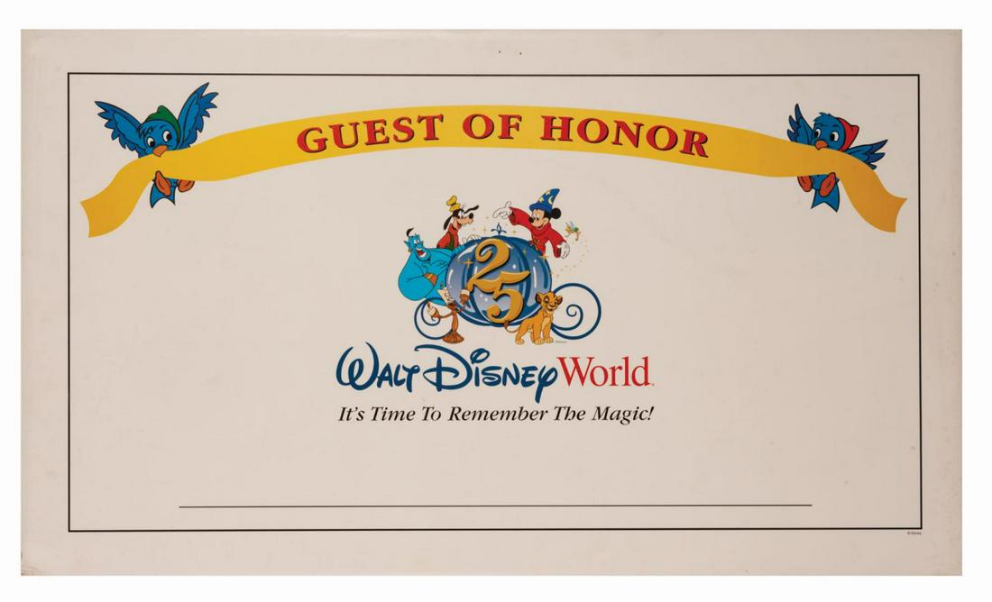Walt Disney World 25th Anniversary Guest of Honor Sign.: (Walt Disney World, 1996-1998) This guest of honor sign was utilized to identify special V.I.P. Guests of Honor who were present, to "remember the magic" of Walt Disney World's first 25 years of opera