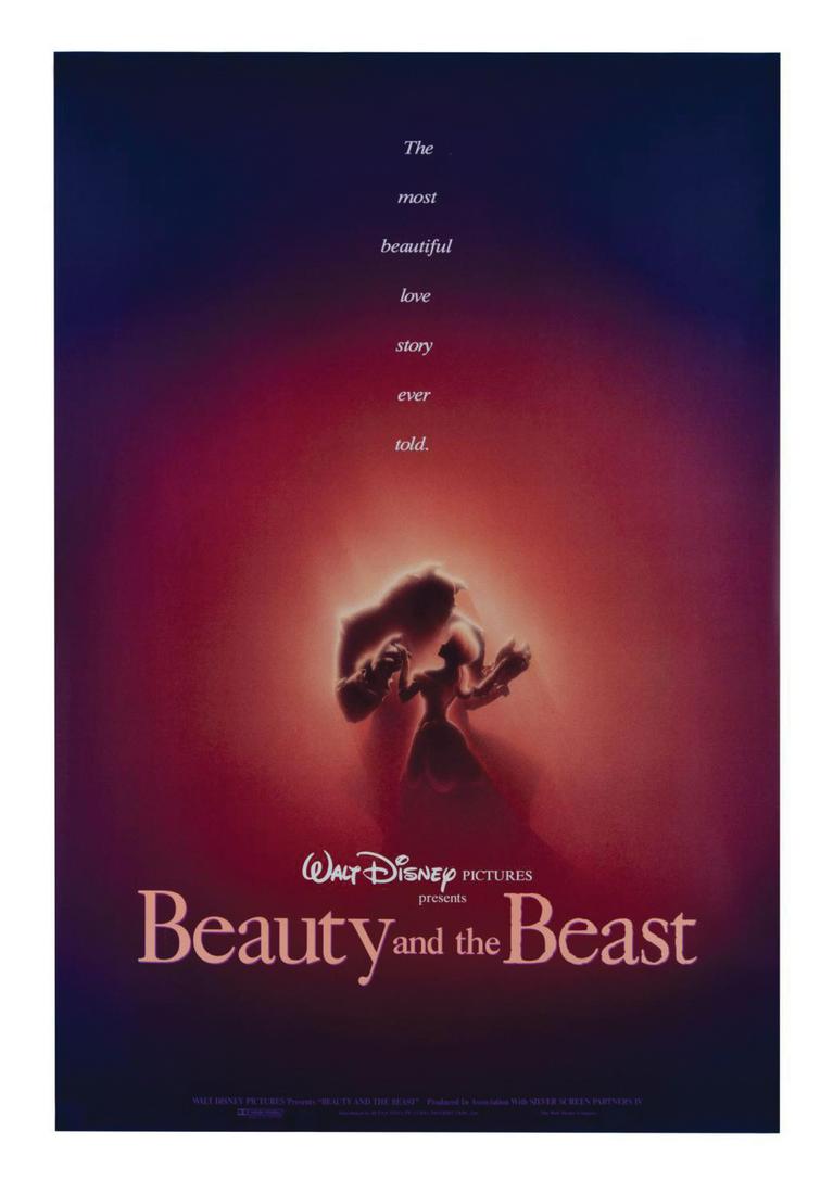 Beauty and the Beast One Sheet Poster.: (Disney, 1991) A Beauty and the Beast one sheet poster. A most romantic moment from "the most beautiful love story ever told" is imagined by artist John Alvin in this one sheet was produced for the in