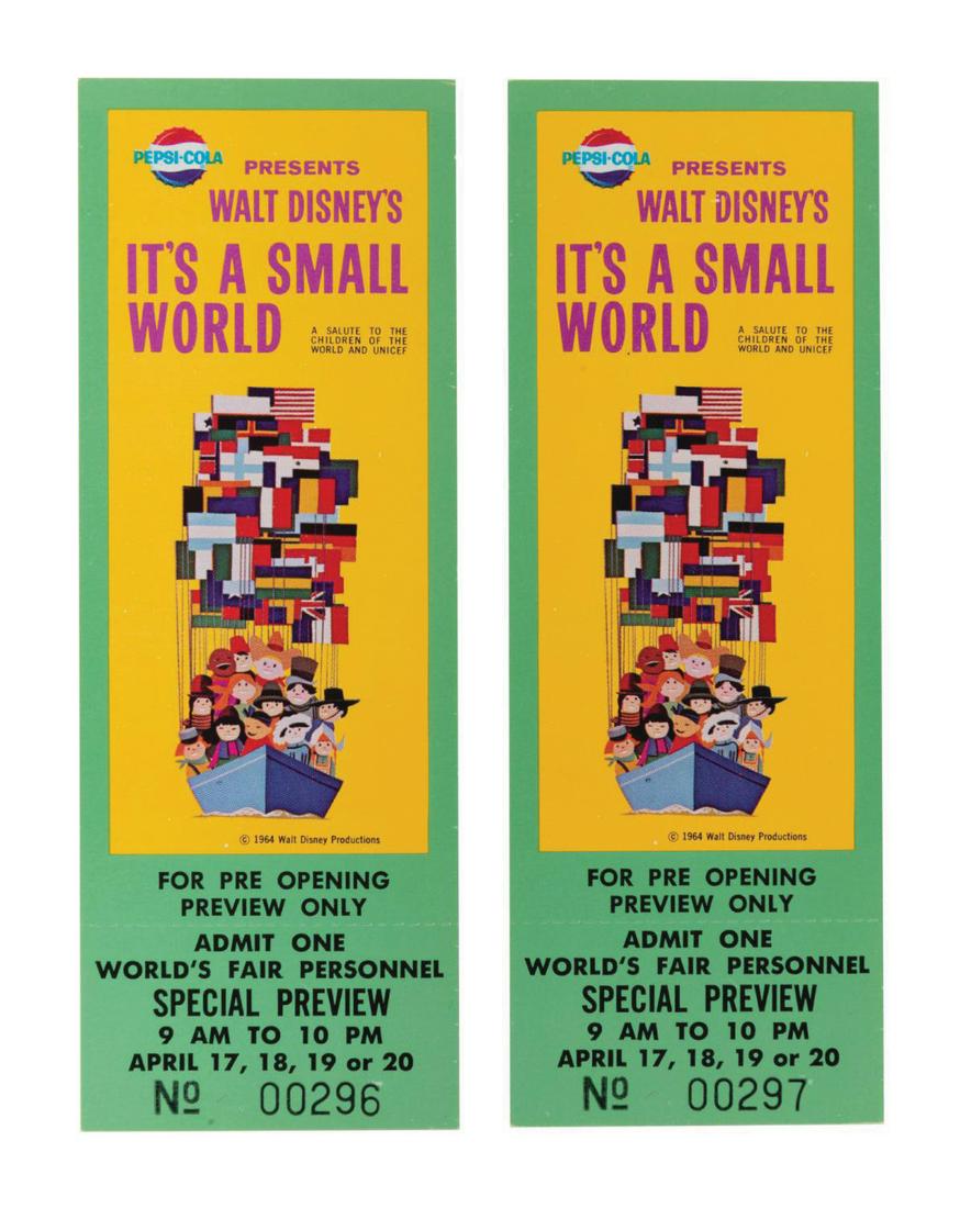 Pair of It's a Small World 1964 Pre-Opening Tickets. (1 of 2)