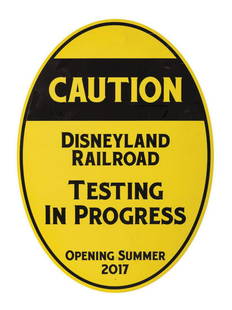 Disneyland Railroad Caution Sign.: (Disneyland, c.2016-17) A caution sign created for the Disneyland Railroad. After the reshaping of Frontierland and the Rivers of America, a brand-new section of track was laid for the Disneyland