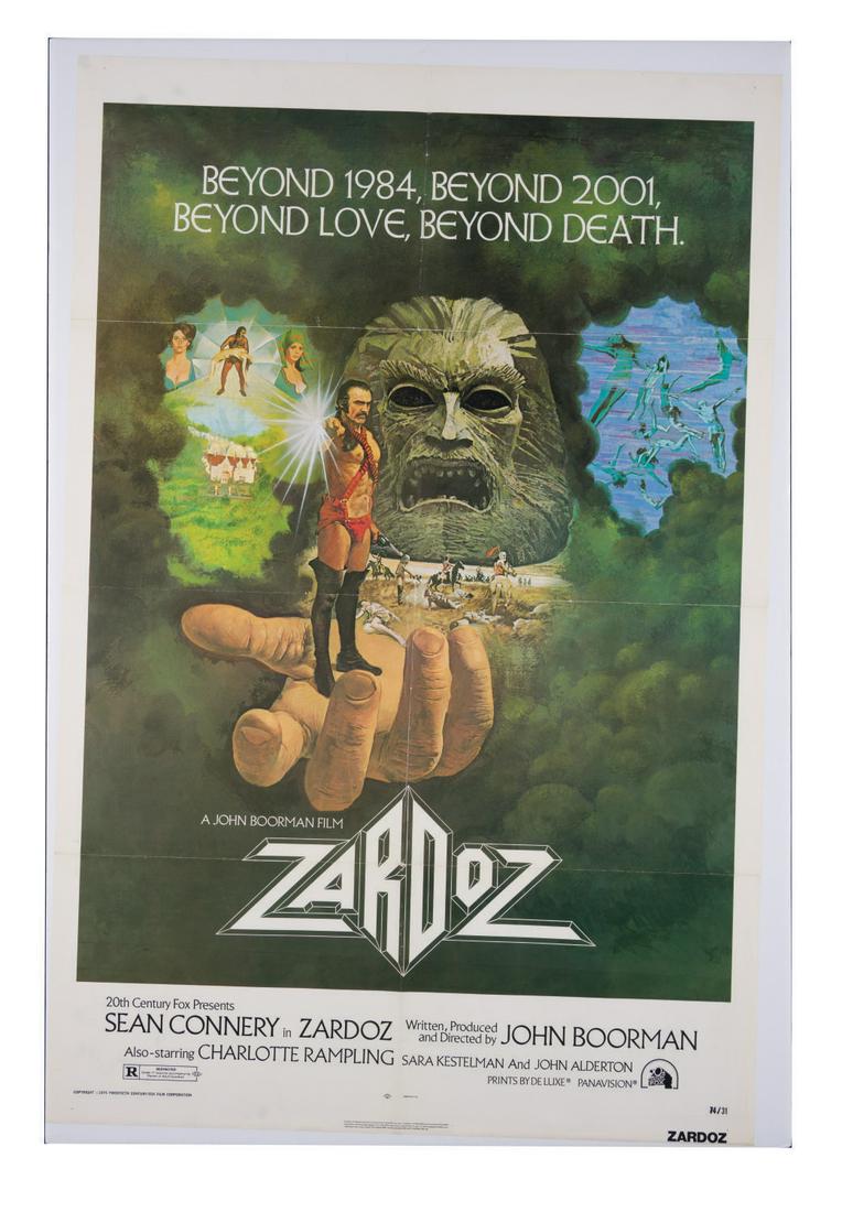 Zardoz One Sheet Poster.: (20th Century Fox, 1974) An original release one sheet poster for the John Boorman film "Zardoz." Measuring 27"X41" the poster displays in good condition with wear and creases along original folds and