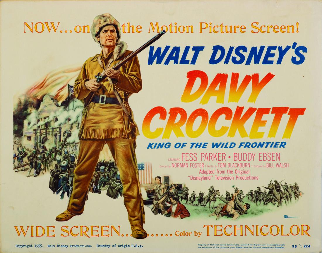 "Davy Crockett: King of the Wild Frontier" Lobby Card.: (Disney, 1955) An original release lobby card for Walt Disney's 1955 feature film "Davy Crockett: King of the Wild Frontier." Measuring 11"x14", the lobby card displays in fine condition despite few m