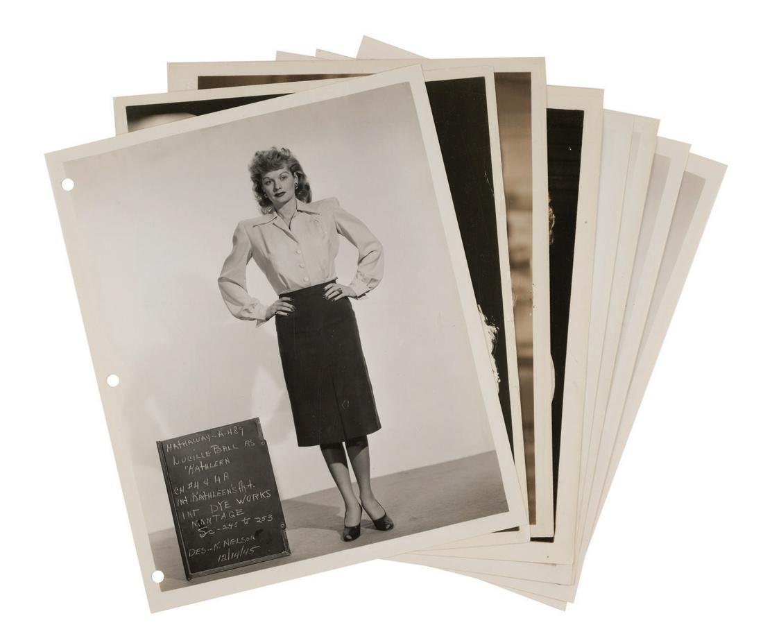 A Collection of Lucille Ball Photographs.: (RKO & Universal, 1940s) A collection of (8) photos of Lucille Ball. Among the lot are promotional photos and costume test photos for numerous roles performed by Ball. Measuring 8.25"x10", the photos