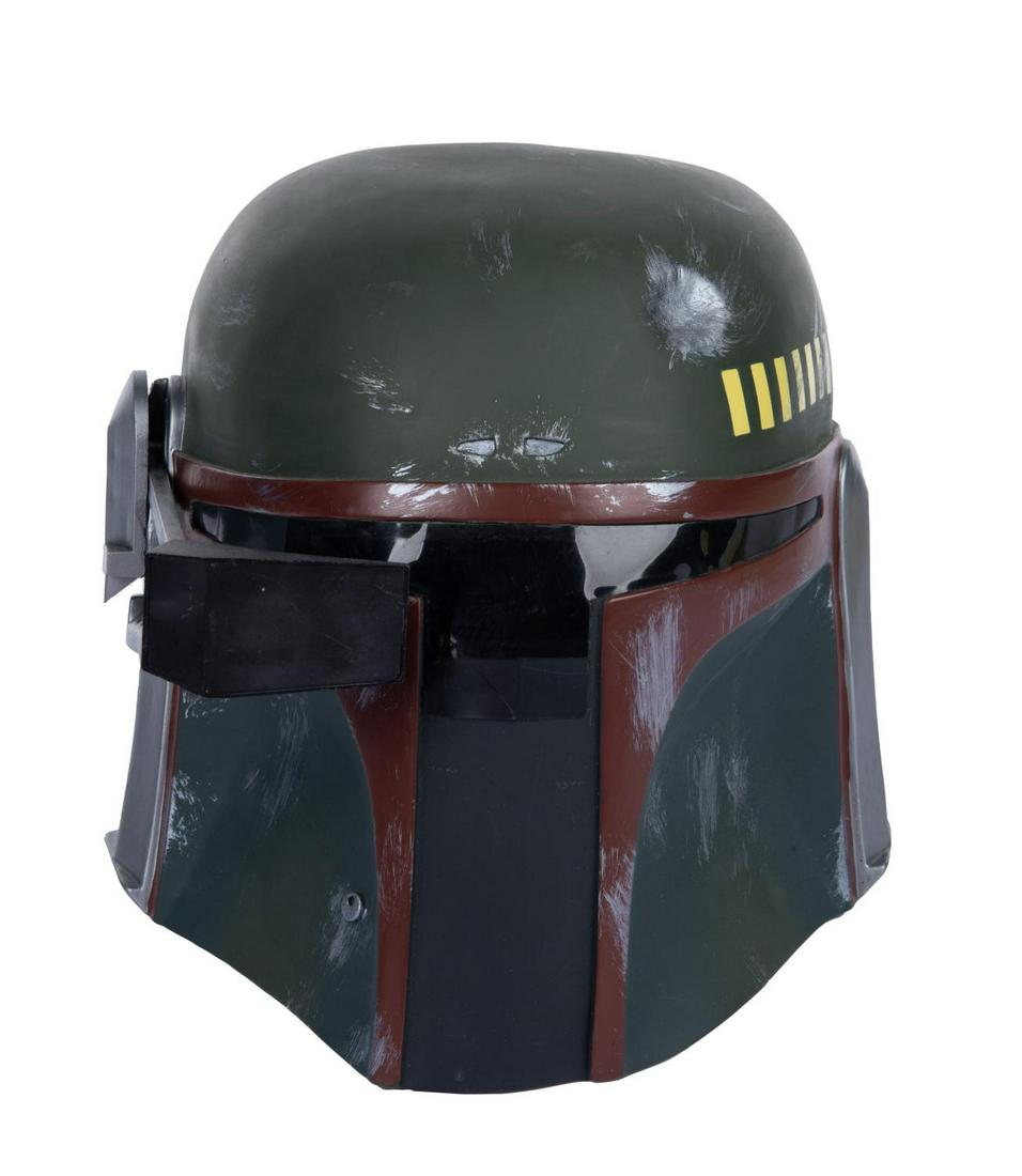 A Don Post Boba Fett Mask.: (Don Post/Lucasfilm,1997) A rare Don Post Boba Fett mask. The mask features individual weathering, and a lowered rangefinder that does not adjust. Measuring 9"x13"x11", the mask is in very fine, unuse