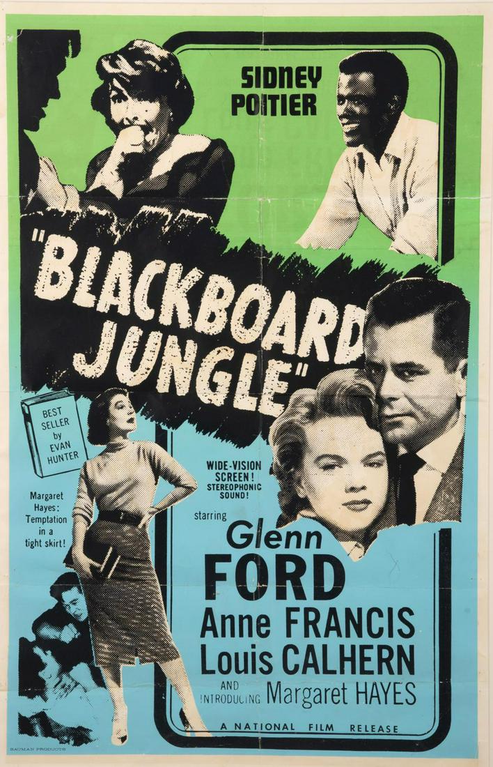A "Blackboard Jungle" Canadian Rerelease Poster.: (National Film, 1960s) A one sheet poster for the Canadian rerelease of Blackboard Jungle. Notably, this poster gives top billing to Sidney Poitier, who was fairly unknown when the film debuted in 195