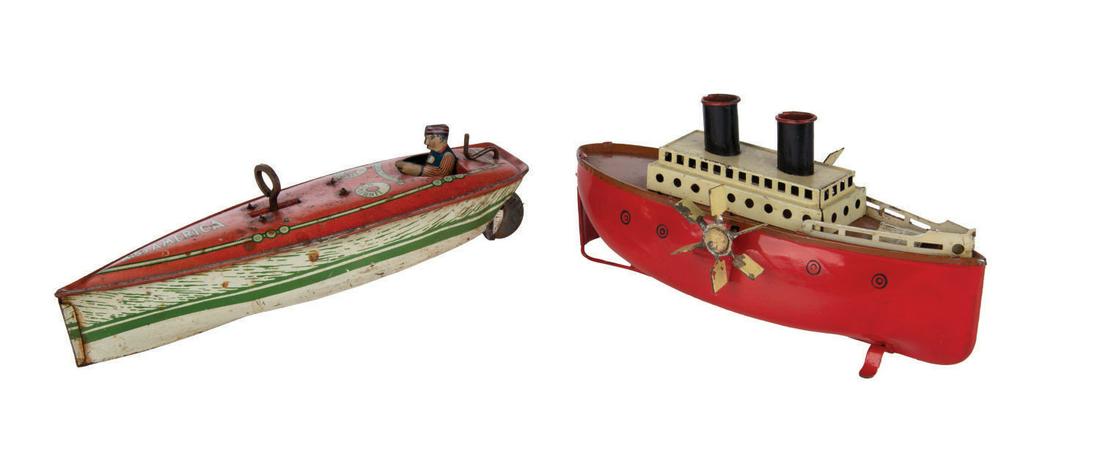 A Pair of Rare Tin Wind-Up Boat by Lindstrom. (1 of 5)